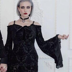 Killstar ✦ Choronzon Burnout Velvet Bardot Top ✦ Exaggerated Sleeve Gothic S NWT